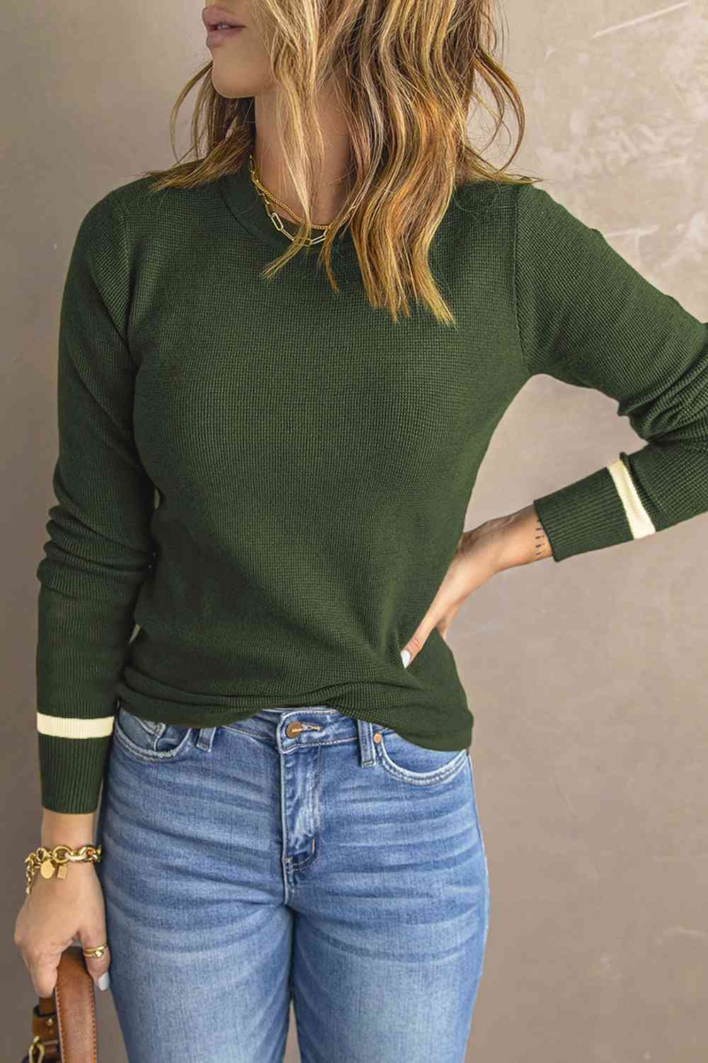 Round Neck Long Sleeve Knit Top Luvéillé
