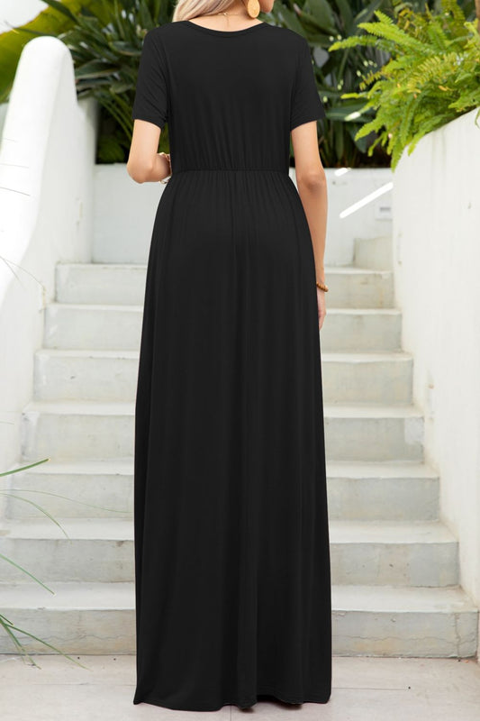 Round Neck Maxi Tee Dress with Pockets Luvéillé