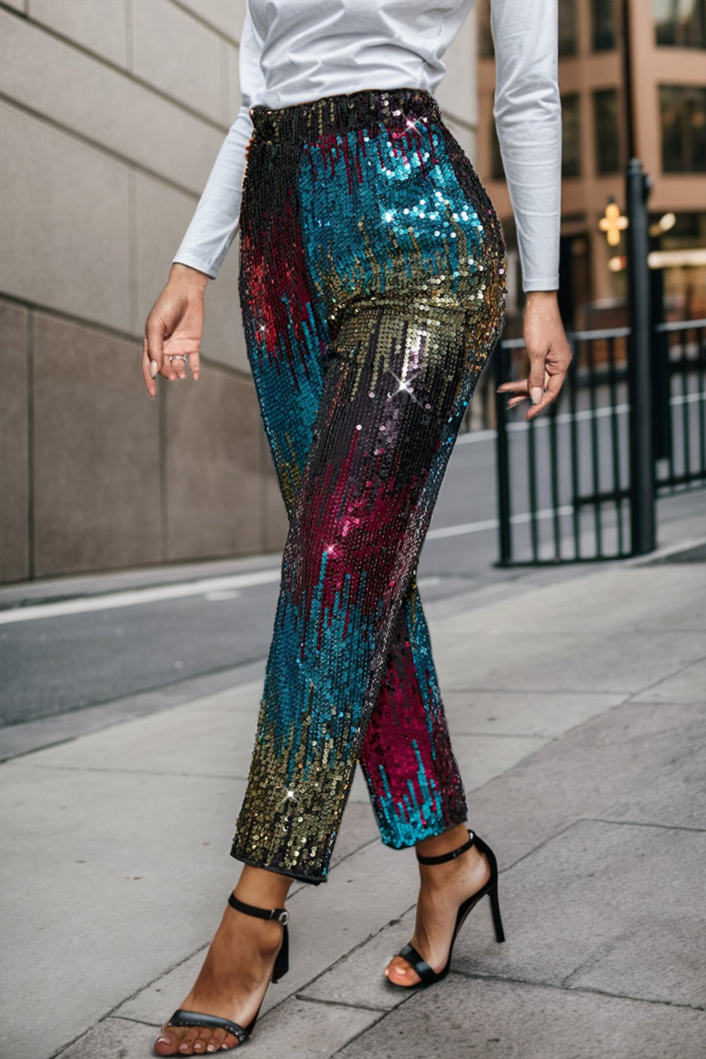 Sequin Contrast High Waist Pants Luvéillé