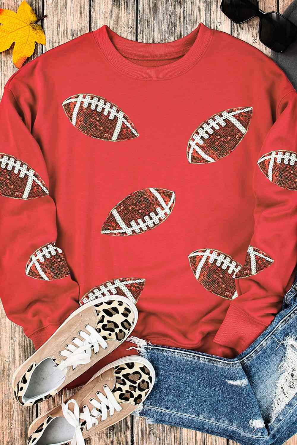 Sequin Football Patch Sweatshirt Luvéillé