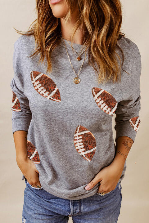 Sequin Rugby Graphic Dropped Shoulder Sweatshirt Luvéillé