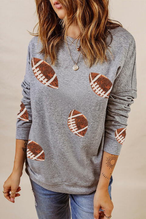 Sequin Rugby Graphic Dropped Shoulder Sweatshirt Luvéillé