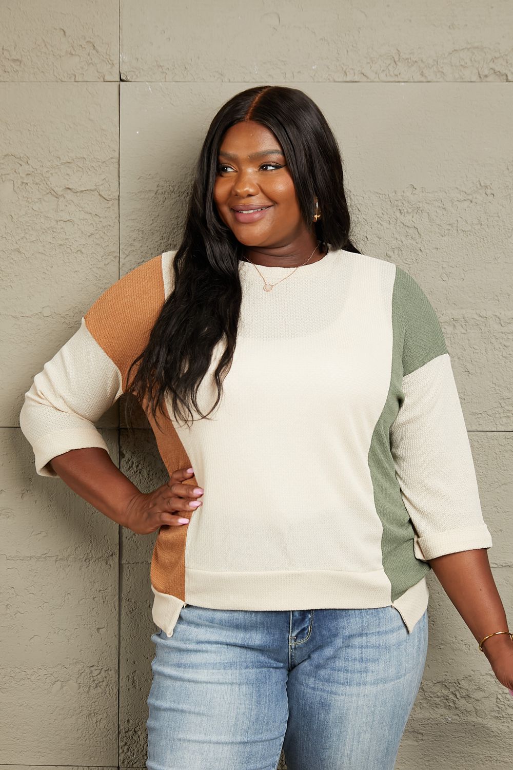 Sew In Love Full Size Tri-Color Pattern Blouse Luvéillé