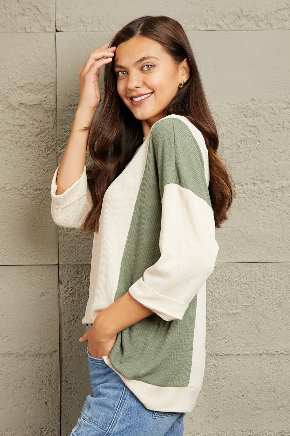 Sew In Love Full Size Tri-Color Pattern Blouse Luvéillé