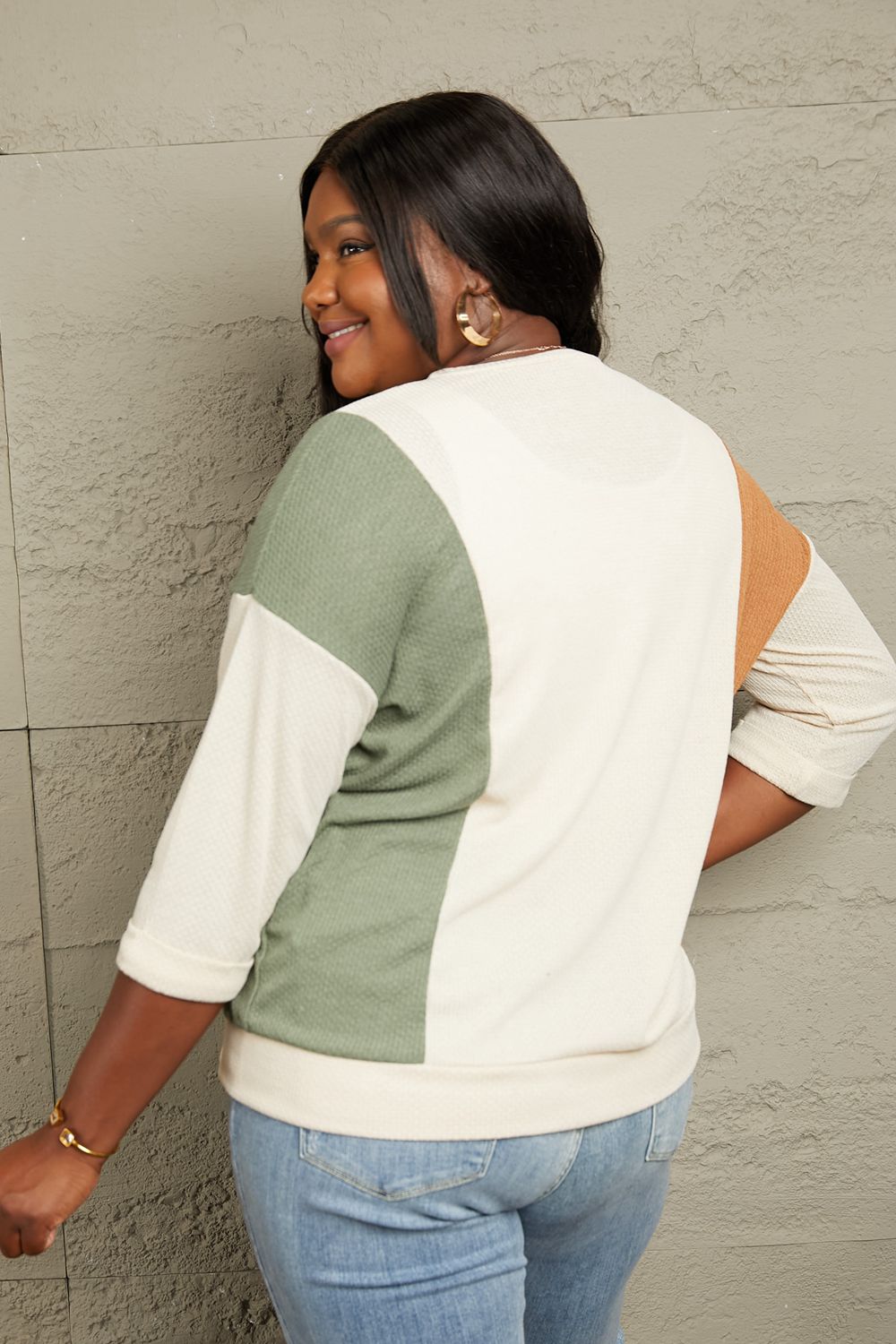 Sew In Love Full Size Tri-Color Pattern Blouse Luvéillé
