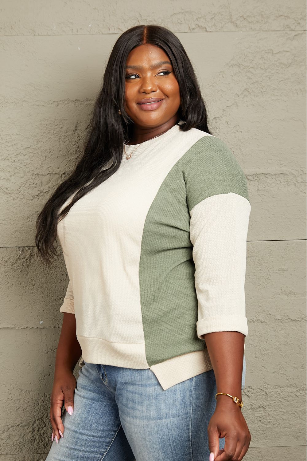 Sew In Love Full Size Tri-Color Pattern Blouse Luvéillé