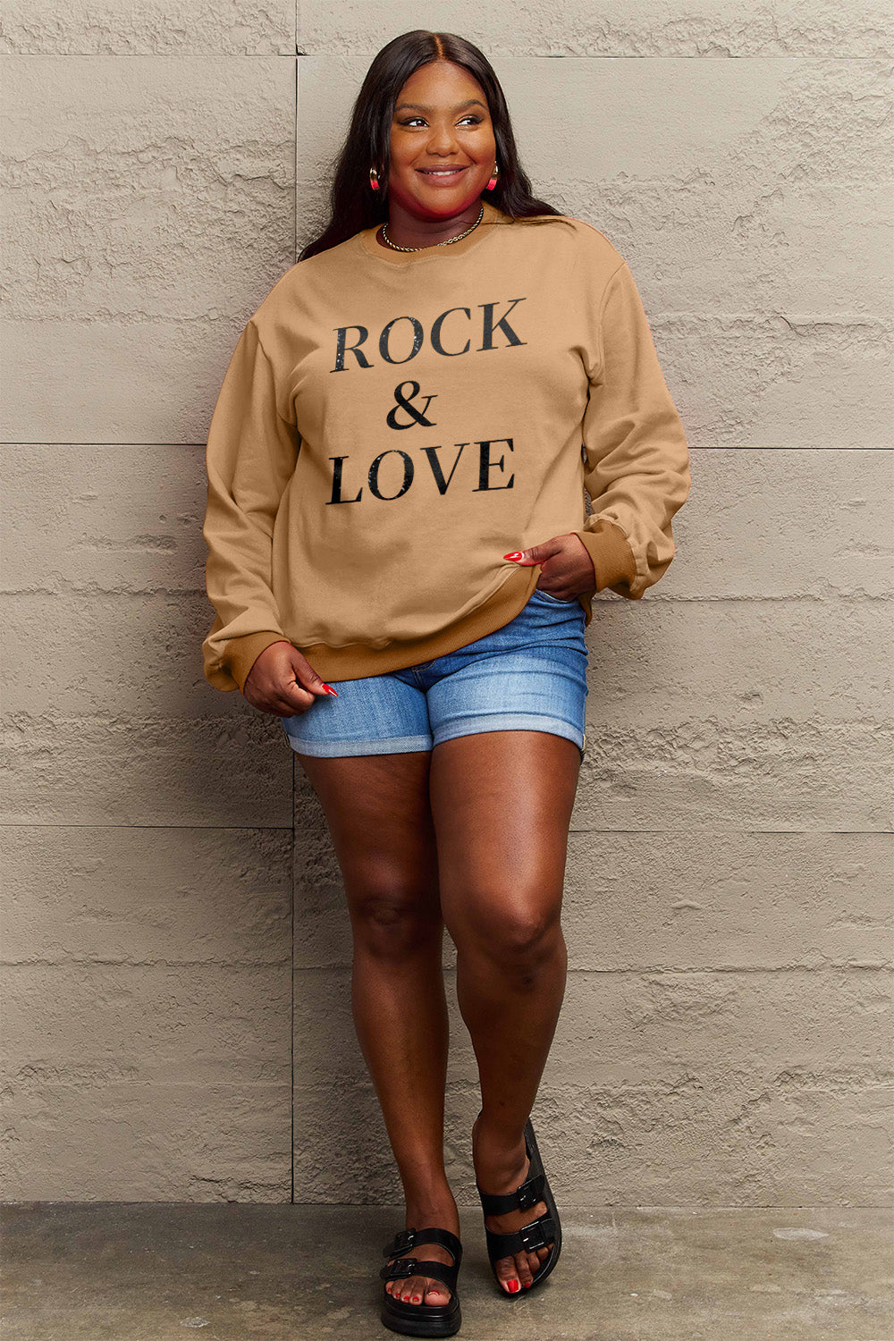 Simply Love Full Size ROCK & LOVE Round Neck Sweatshirt Luvéillé