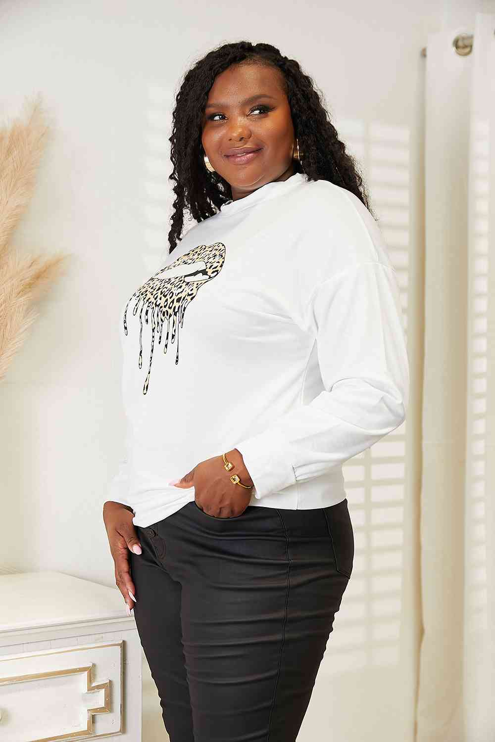 Simply Love Graphic Dropped Shoulder Round Neck Sweatshirt Luvéillé