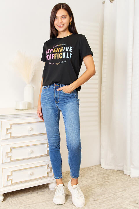 Simply Love Slogan Graphic Cuffed Sleeve T-Shirt Luvéillé