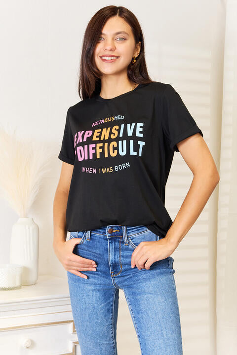 Simply Love Slogan Graphic Cuffed Sleeve T-Shirt Luvéillé