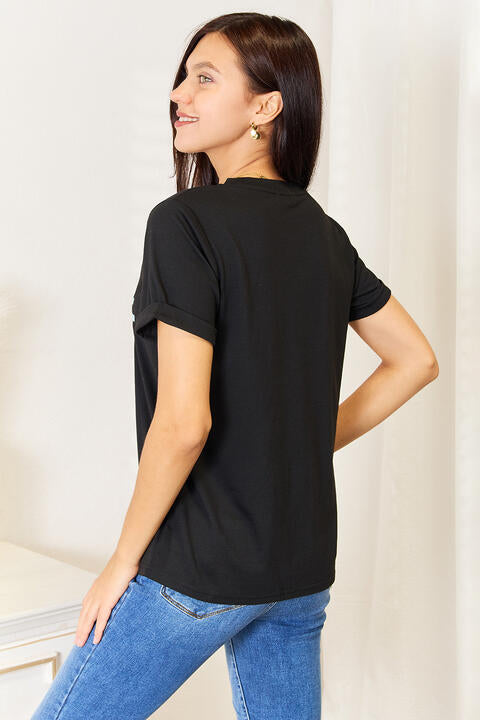 Simply Love Slogan Graphic Cuffed Sleeve T-Shirt Luvéillé