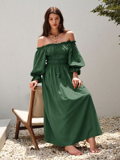 Smocked Off-Shoulder Flounce Sleeve Dress Luvéillé
