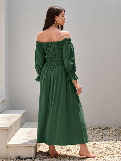 Smocked Off-Shoulder Flounce Sleeve Dress Luvéillé