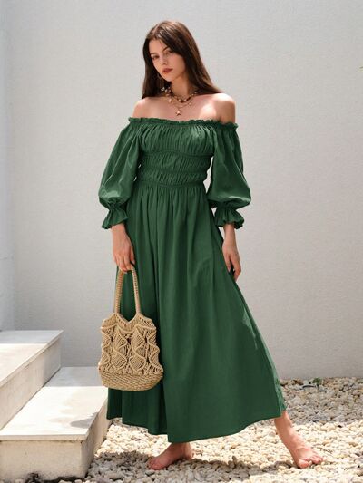 Smocked Off-Shoulder Flounce Sleeve Dress Luvéillé