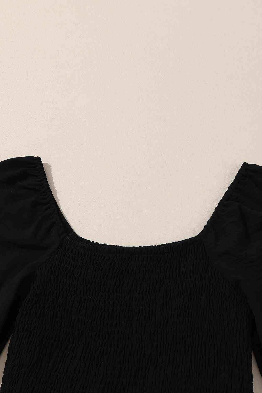 Square Neck Long Sleeve Tiered Dress Luvéillé