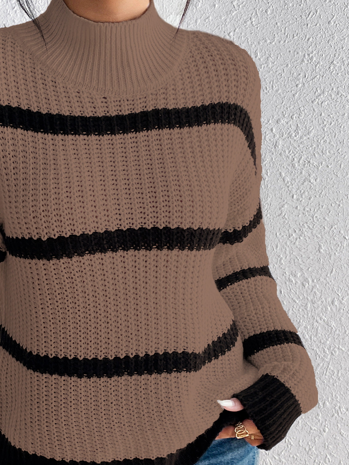 Striped Mock Neck Sweater Luvéillé