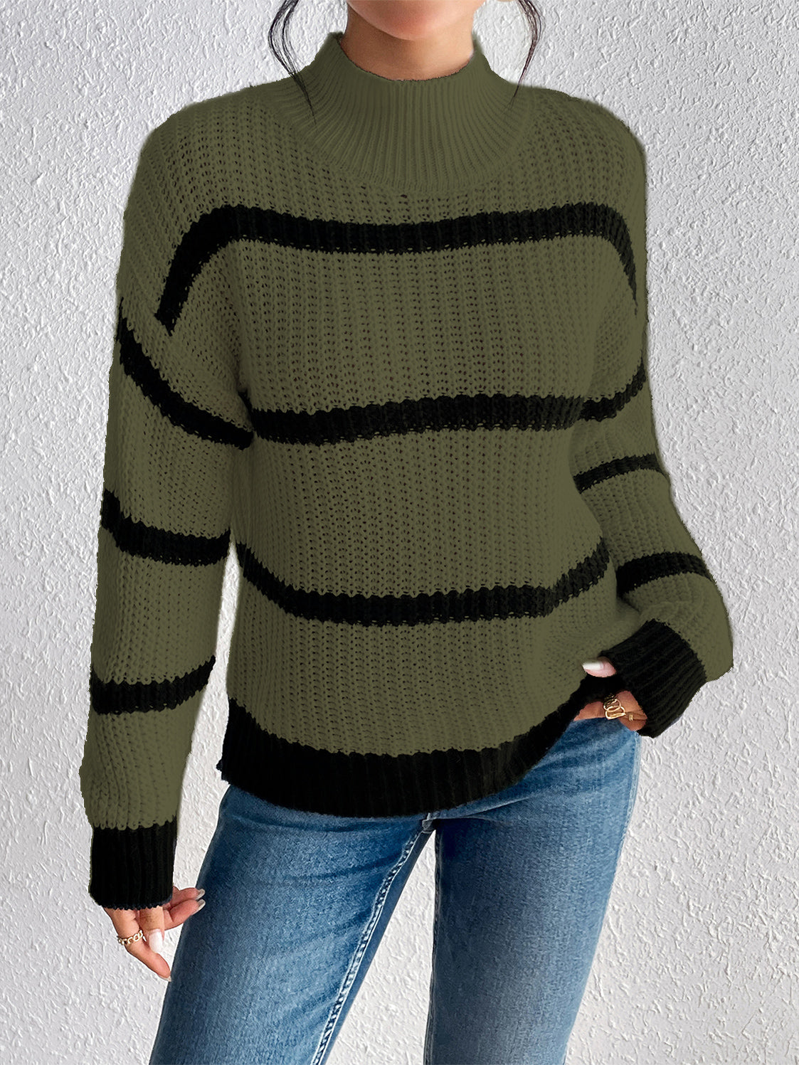 Striped Mock Neck Sweater Luvéillé