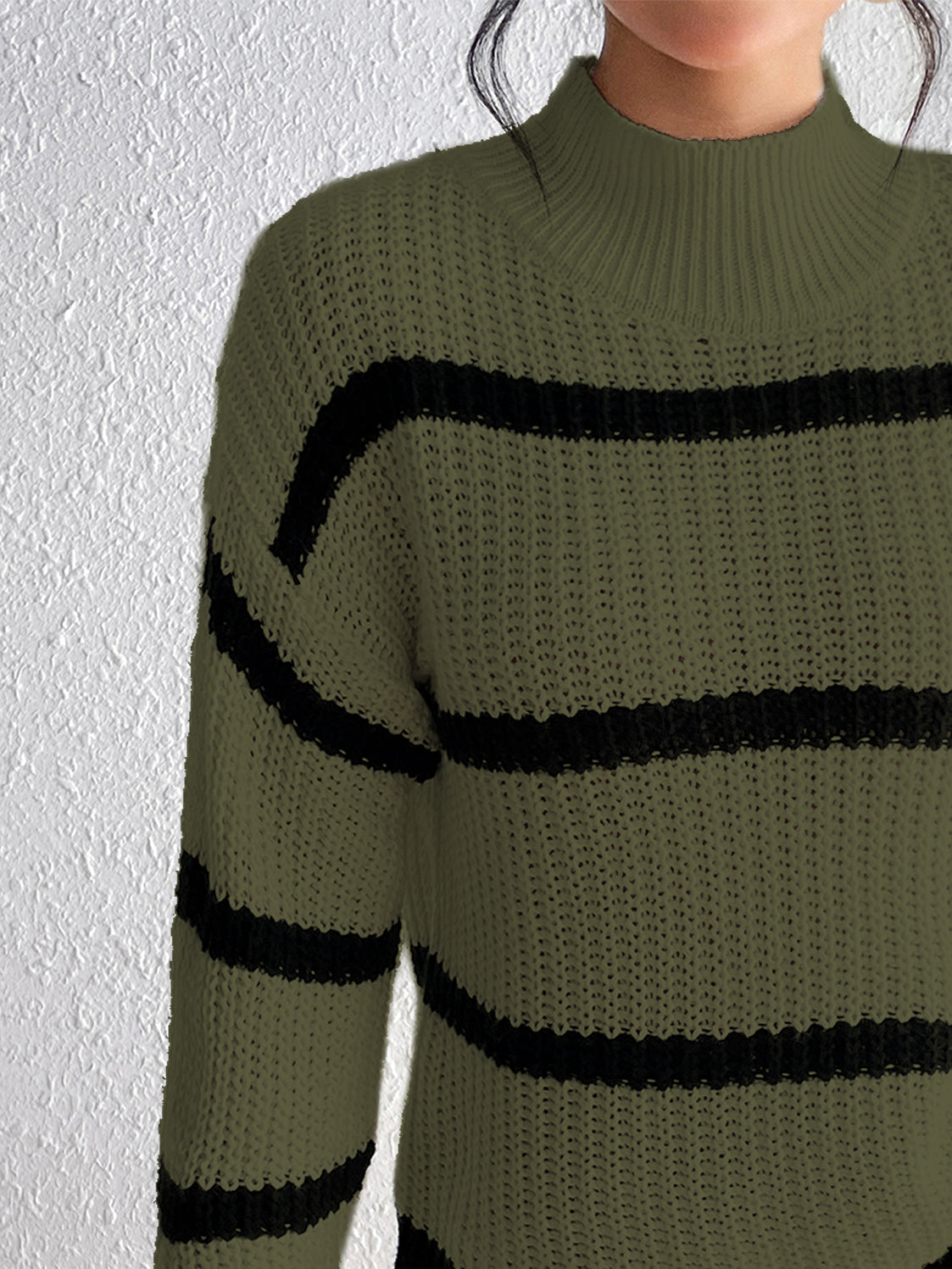 Striped Mock Neck Sweater Luvéillé