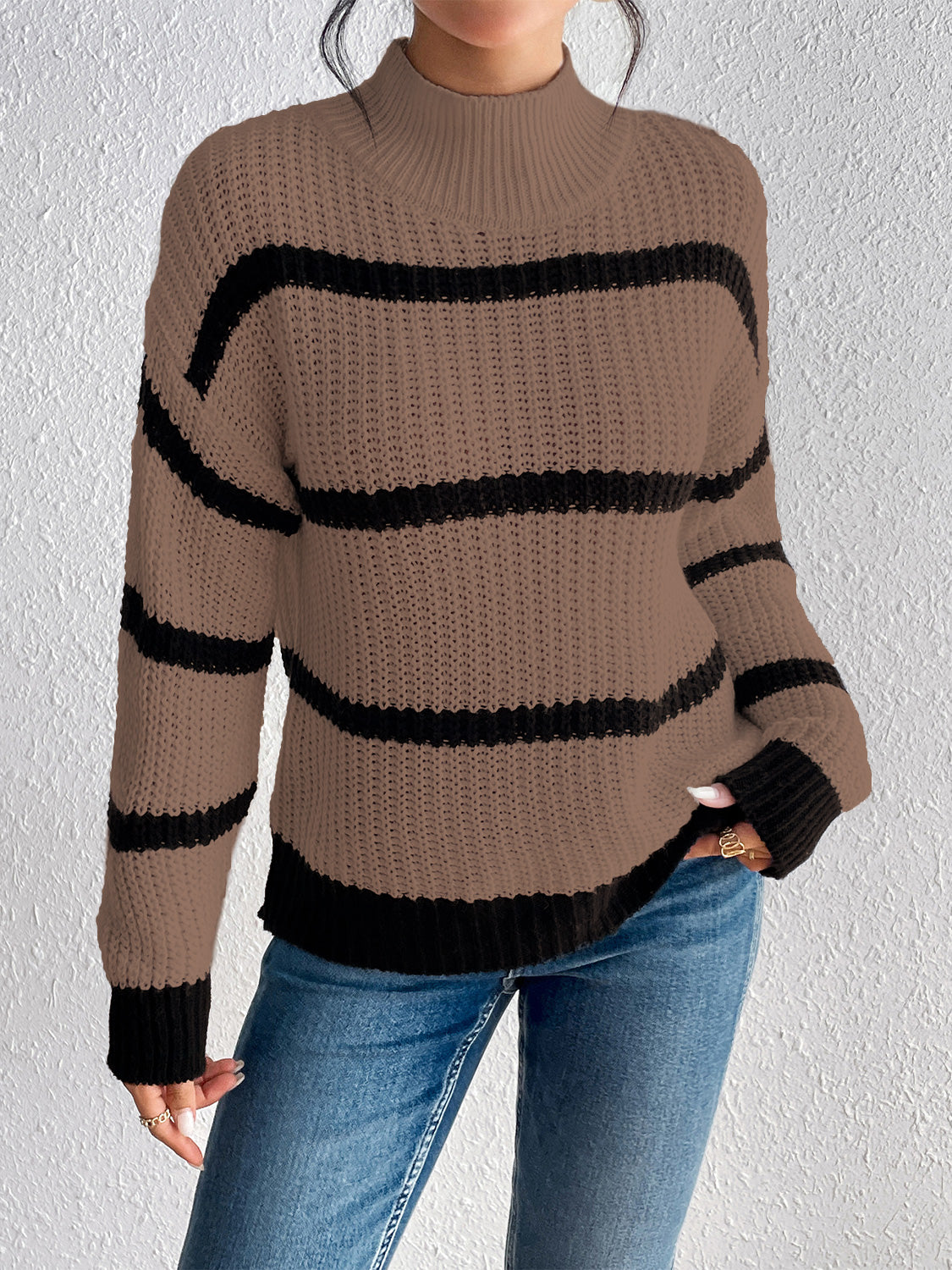 Striped Mock Neck Sweater Luvéillé
