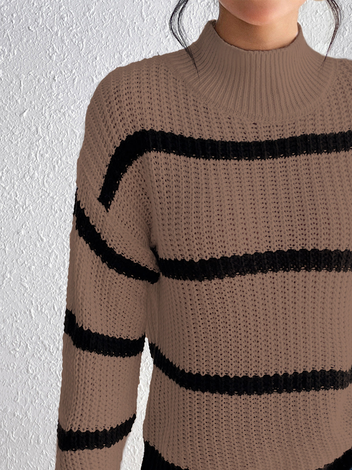 Striped Mock Neck Sweater Luvéillé