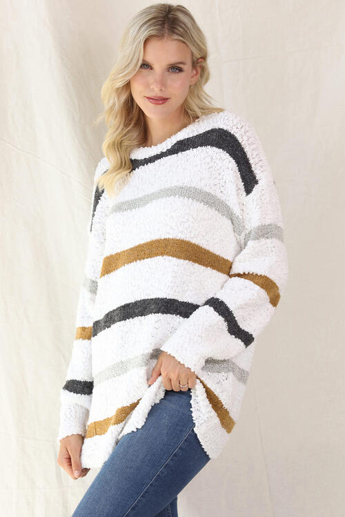Striped Round Neck Long Sleeve Sweater Luvéillé