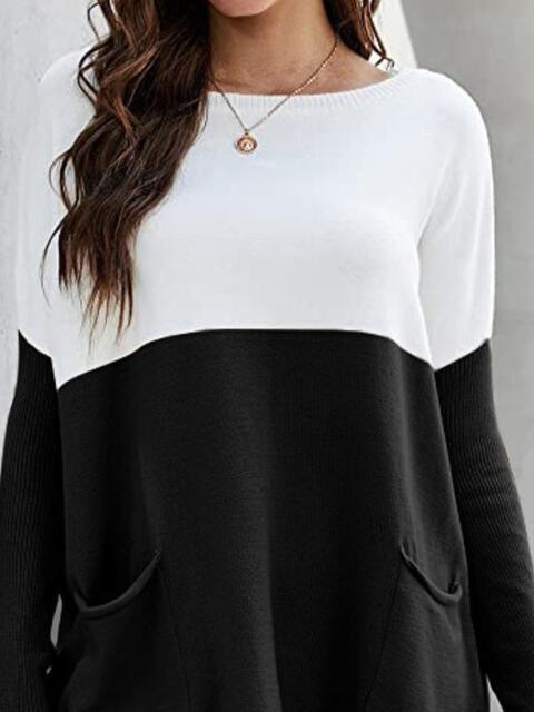 Two Tone Pullover Sweater with Pockets Luvéillé