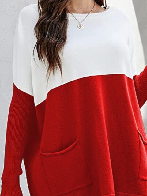 Two Tone Pullover Sweater with Pockets Luvéillé