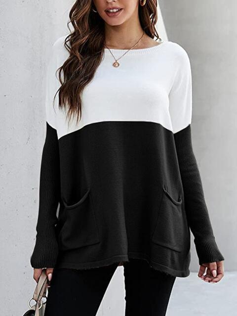 Two Tone Pullover Sweater with Pockets Luvéillé