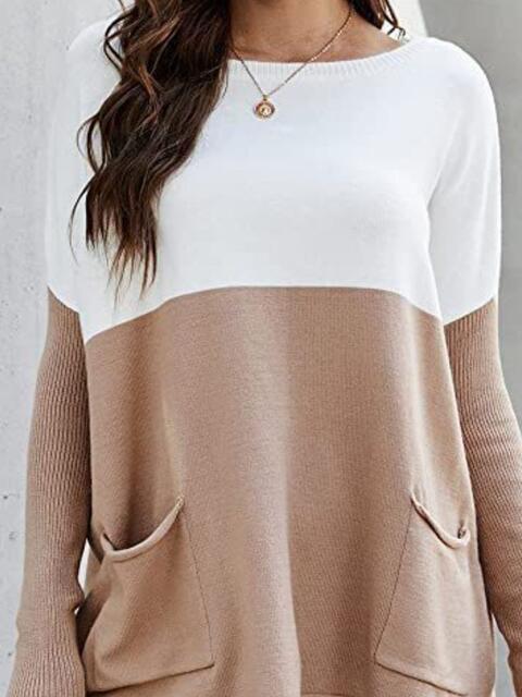 Two Tone Pullover Sweater with Pockets Luvéillé