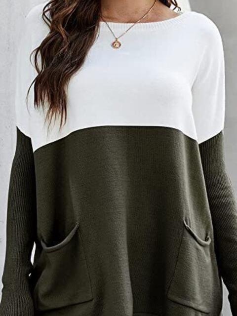 Two Tone Pullover Sweater with Pockets Luvéillé