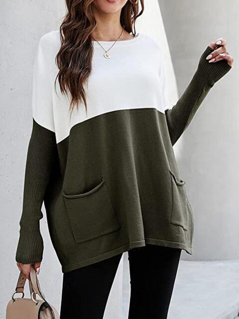 Two Tone Pullover Sweater with Pockets Luvéillé