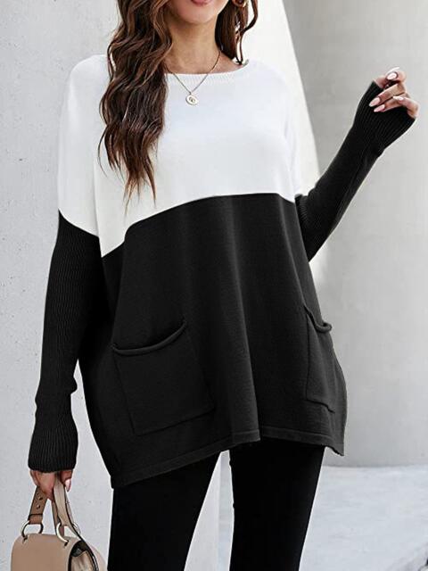 Two Tone Pullover Sweater with Pockets Luvéillé