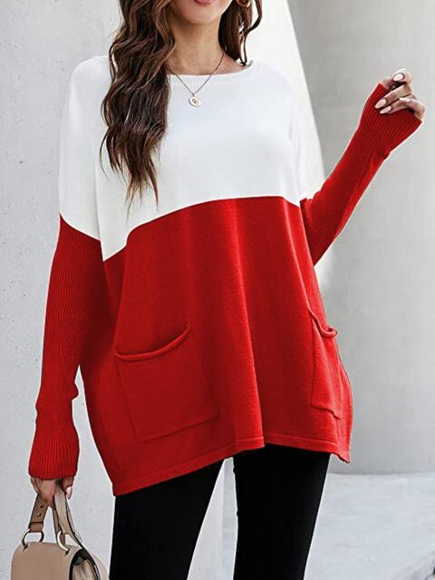 Two Tone Pullover Sweater with Pockets Luvéillé
