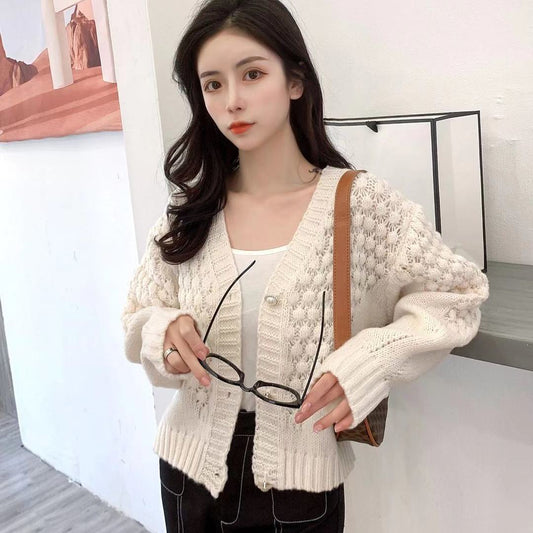 V-neck Loose Lazy Style Solid Color Sweater Luvéillé