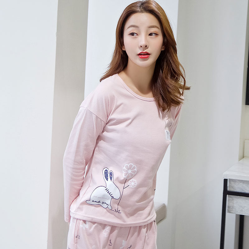Women's Long-sleeved Pajamas Cartoon Cute LOVE Rabbit Luvéillé