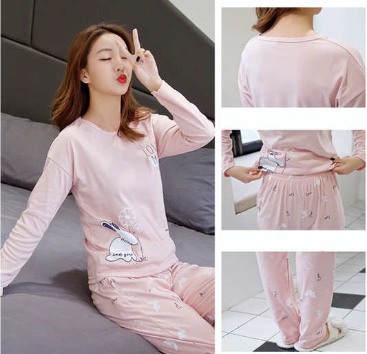 Women's Long-sleeved Pajamas Cartoon Cute LOVE Rabbit Luvéillé