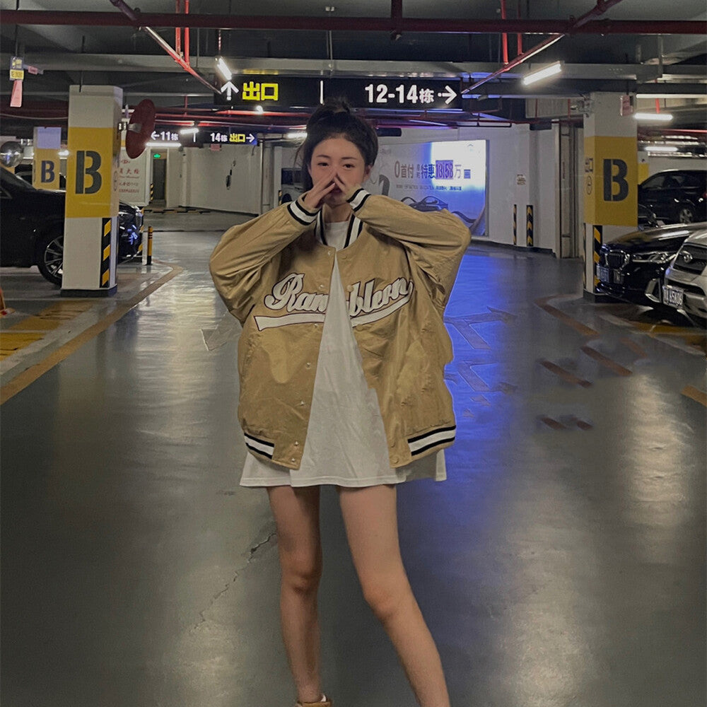 Women's Loose Casual Embroidered Letters Baseball Jersey Luvéillé