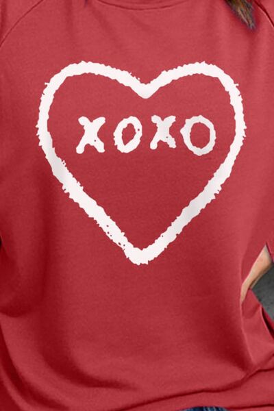 XOXO Heart Round Neck Sweatshirt Luvéillé