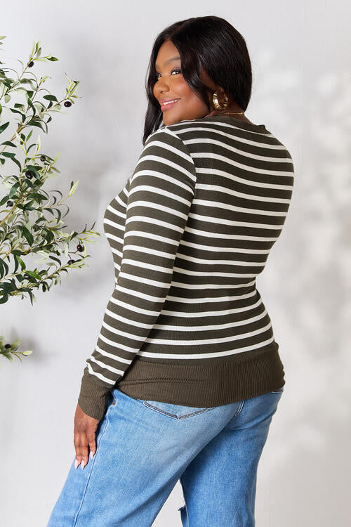Zenana Full Size Striped Snap Down Cardigan Luvéillé