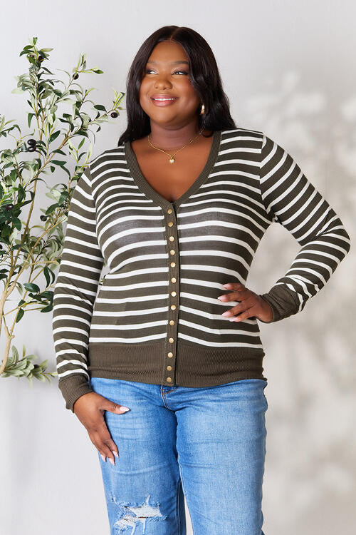 Zenana Full Size Striped Snap Down Cardigan Luvéillé