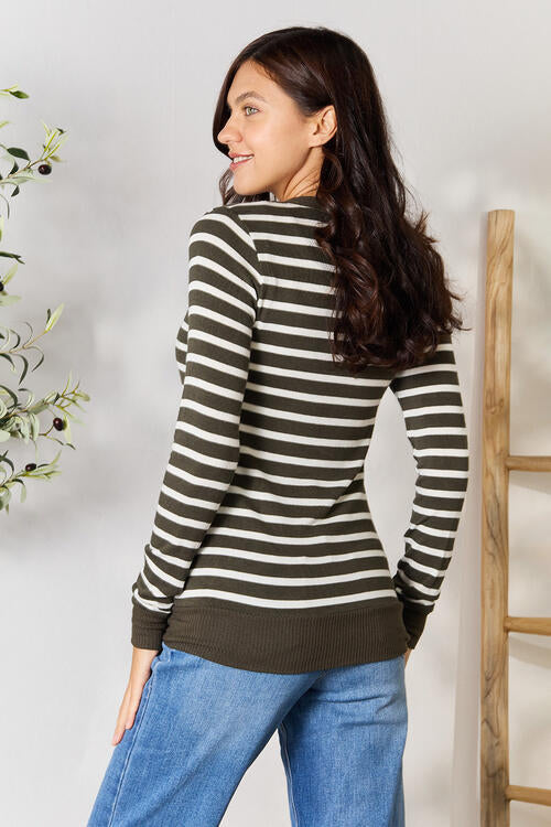 Zenana Full Size Striped Snap Down Cardigan Luvéillé