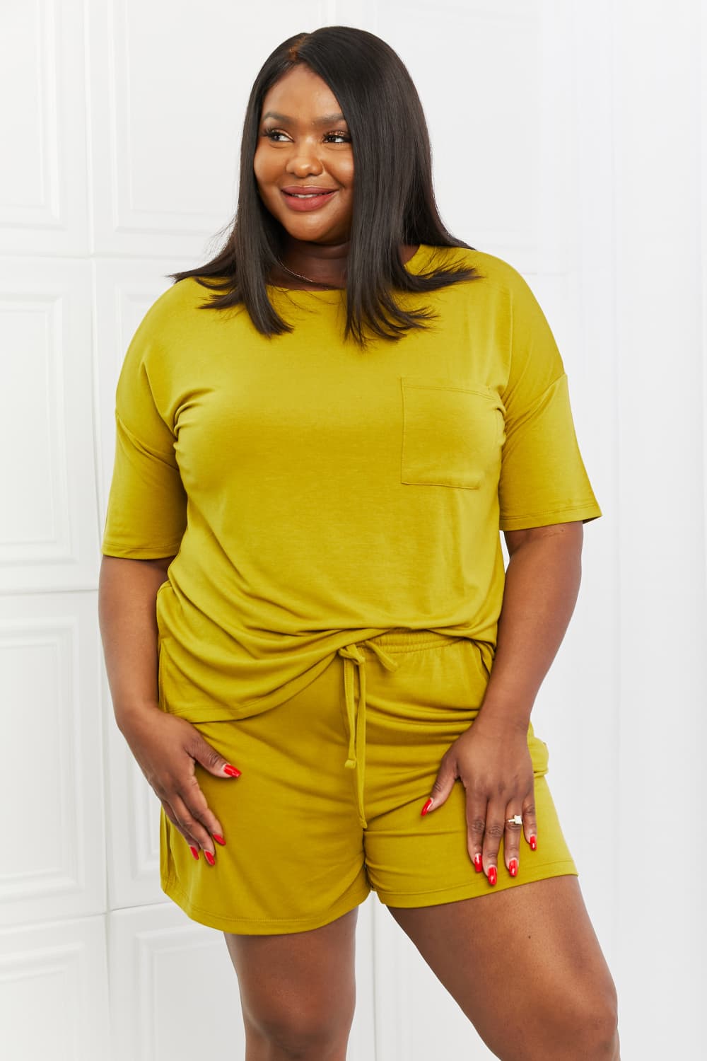 Zenana In The Moment Full Size Lounge Set in Olive Mustard Luvéillé