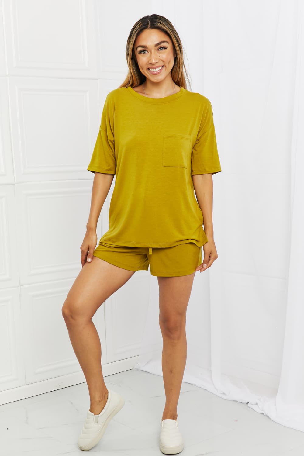 Zenana In The Moment Full Size Lounge Set in Olive Mustard Luvéillé