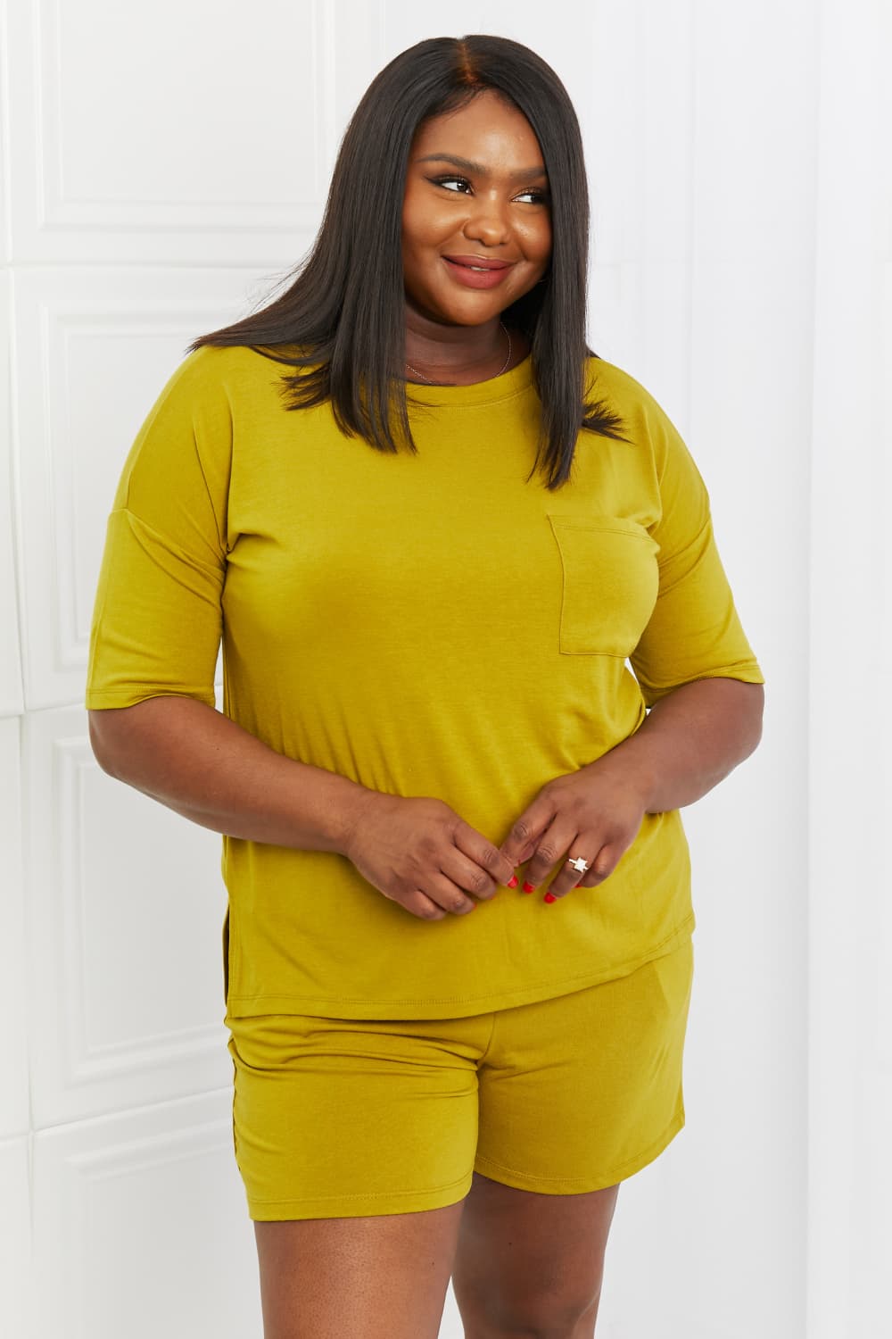 Zenana In The Moment Full Size Lounge Set in Olive Mustard Luvéillé