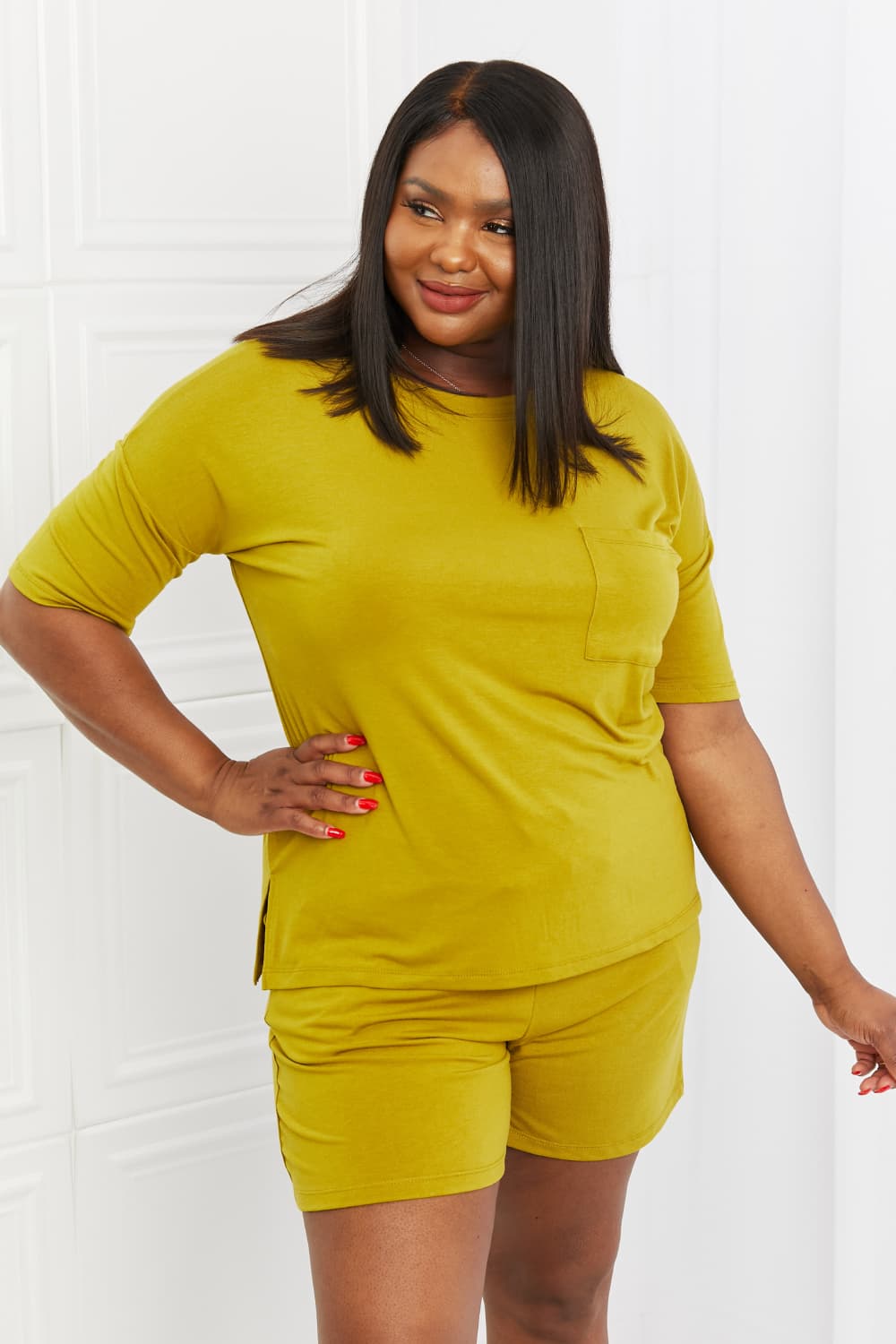 Zenana In The Moment Full Size Lounge Set in Olive Mustard Luvéillé
