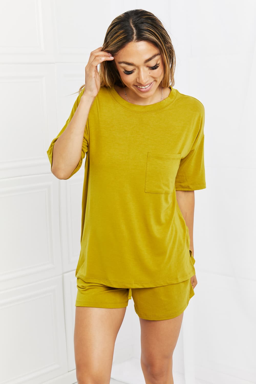 Zenana In The Moment Full Size Lounge Set in Olive Mustard Luvéillé