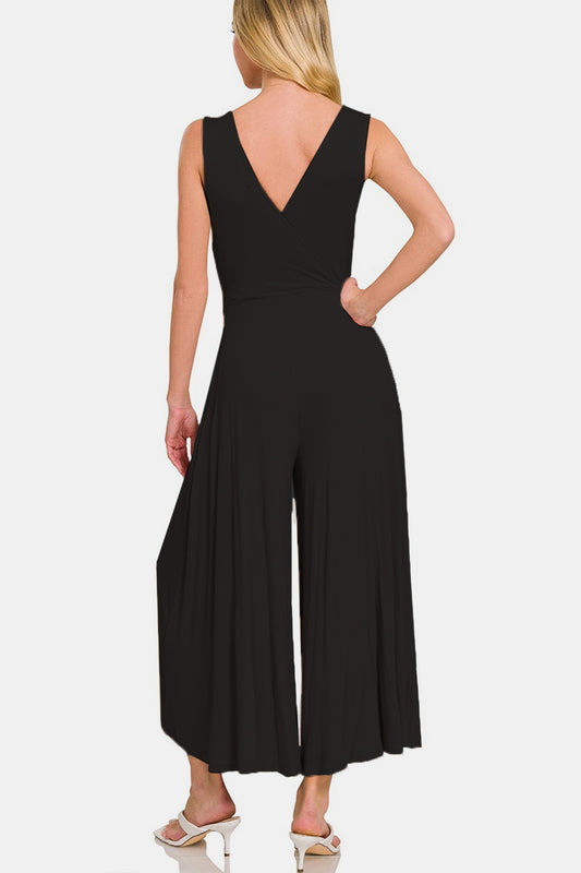 Zenana Surplice Neckline Sleeveless Jumpsuit Luvéillé