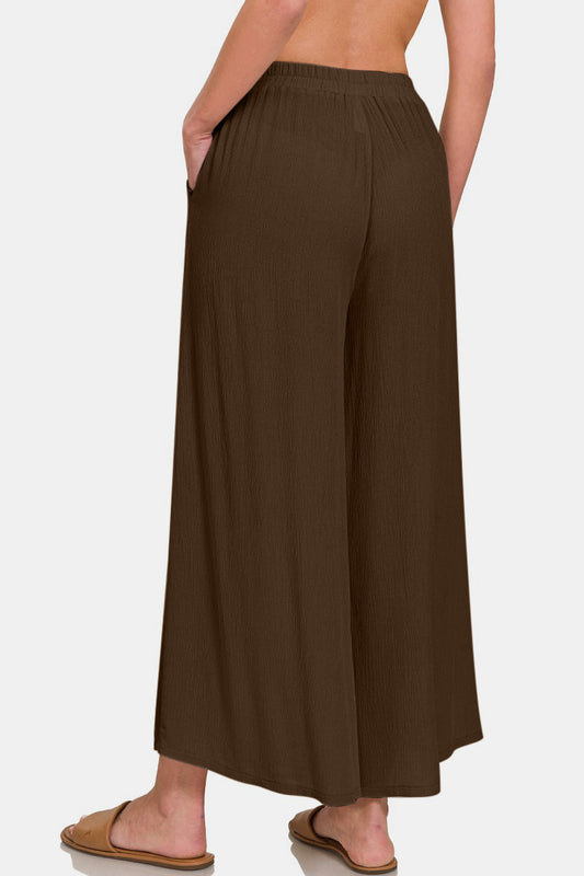 Zenana Woven Wide Leg Pants With Pockets Luvéillé