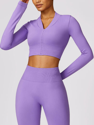 Zip Up Baseball Collar Outerwear and High Waist Pants Active Set Luvéillé