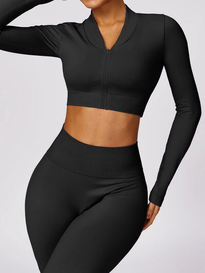 Zip Up Baseball Collar Outerwear and High Waist Pants Active Set Luvéillé